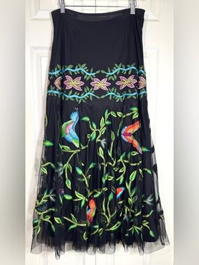 Vintage Collection Embroidered Butterfly Mesh Maxi Skirt Boho Festival M